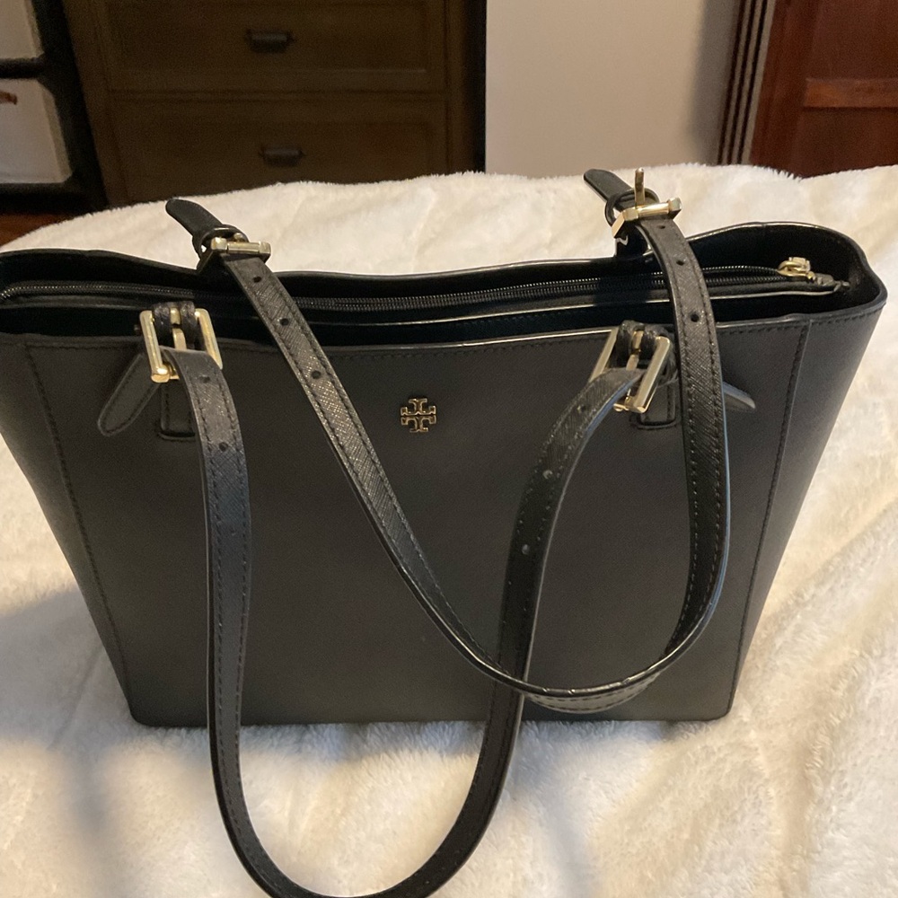 Black Leather Tote Bag TORY BURCH